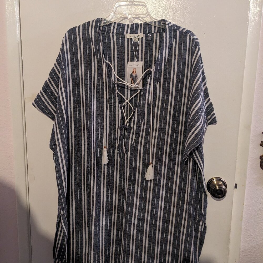 Simply Noelle Tunic Blue White Striped Tunic Size 16-18/XXL